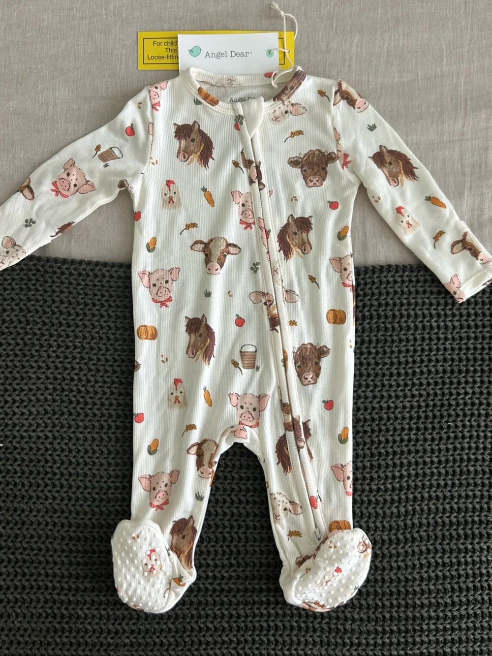 NWT Angel Dear farm animal print ribbed footie pajamas